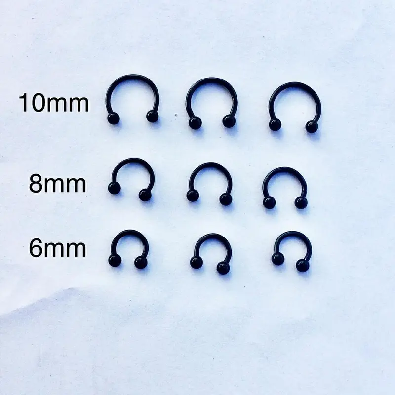 16g black color horseshoe, hoop ring, tragus helix cartilage conch daith lip septum ball end