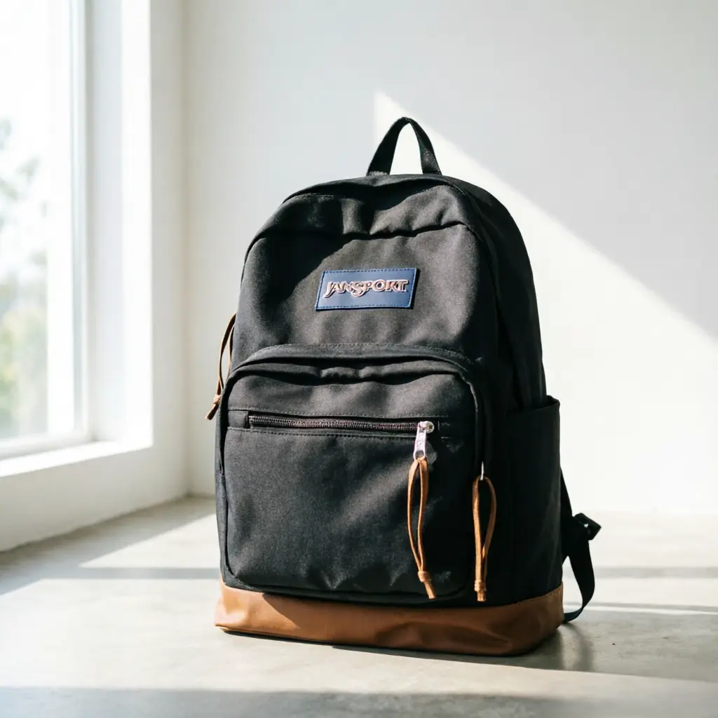 Classic Backpack for School, Casual Retro Basic Bag for Students in Durable, Water-Repellent Recycled Poly with Front Zip Pocket