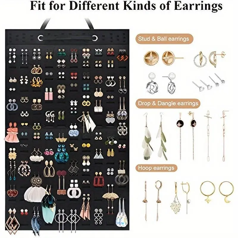 Earrings Organizer, Hanging Earring Holder Holds Up To 300 Pairs, Stud Earring Organizer Large Capacity Storage Earring Hanger, Earring Display Holder Brooch Pin Organizer For Women Girls-Black, Compartmentalized Organizers, Divided Compartments