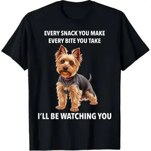 I’m Watching You Every Snack You Eat Funny Yorkshire Terrier Graphic Cotton T-Shirt, Cute Yorkie Oversized Casual Tee, Perfect Gift For Dog Lovers