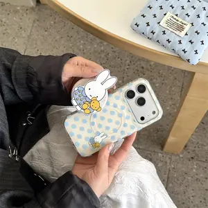 Simple Polka Dot Cute Miffy Rabbit Magnetic Phone case for iPhone 17 Pro 14 13 15 16 Pro Max Fundas With Magsafe Stand Cases
