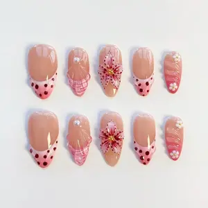 AB11 allenbabynailss – Luxury Pink Shell Press-On Nails, 3D Seashell & Floral Design, Glossy Jelly French Tips, Pearl Accent Details, Soft Mermaid Inspired Nails for Summer Beach Aesthetic