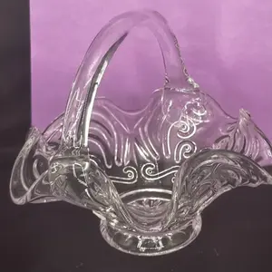 Vintage Fenton OVG Clear Glass Ruffled Edge Basket 7.5" x 6.5" Organiser Decorative