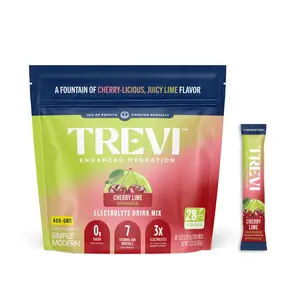 Trevi Sugar Free Cherry Lime Electrolyte Drink Mix – 28 or 8 Stick Packs | 0g Sugar, Non-GMO, 7 Vitamins & Minerals, Energy Hydration Drink Mix, 6 Electrolytes