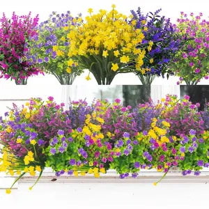 Artificial Spring Flowers Outdoors UV Resistant Decorative Fake Greenery Plants Realistic Plastic Flowers Outside Faux Silk Wildflowers for Home Planter Porch Garden Decor, 20 Bundles (Multicolor)