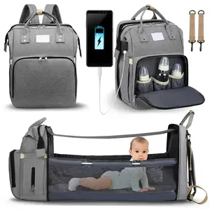 Multifunctional Diaper Backpack with Integrated Baby Bed: The Ultimate Parenting Essential Large Capacity Portable Milk Bottle Diaper Double Shoulder Bag