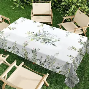 2D Flat Party Tablecloth 1pc, Eucalyptus Leaf Pattern, Indoor Outdoor Use, Wedding, Restaurant, Picnic Decor