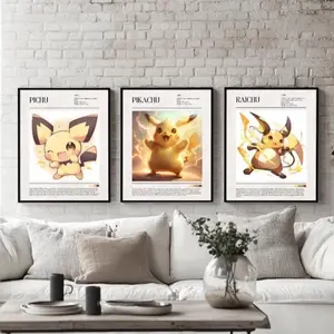 Pichu Pikachu Raichu Poster, Japanese Style Anime Decor, Bedroom and Home Wall Print, Unframed Art