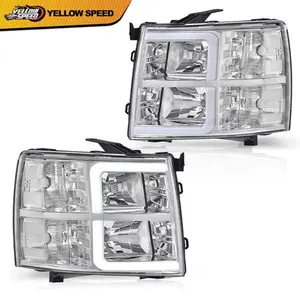 Fit For 2007-2013 Chevy Silverado LED DRL Tube Headlights Chrome/Clear