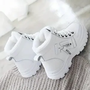 [Plush Lined Ankle Boots Women's] Women's Plush Lined Ankle Boots, Winter Warm Lace Up High Top Sneakers, Thermal Outdoor Short Boots