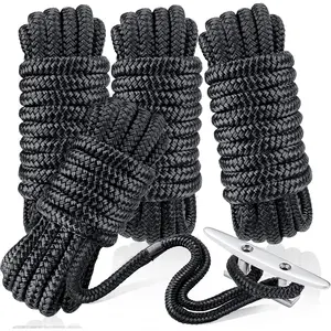 Dock Lines & Ropes Boat Accessories - 4 Pack 3/8" x 15' Braided Nylon Dock Lines with 12" Loop 5800 lbs Strength Marine Rope for Kayak Pontoon Boats up to 30ft Boating Gifts