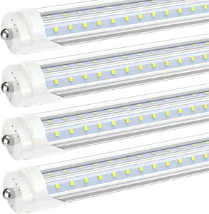 JESLED T8/T10/T12 8FT LED Tube Light Bulbs Single Pin FA8 Base 50W 6000LM 5000K Daylight White 270 Degree V Shaped Double Row LED Fluorescent Bulb (130W Equiv.) ETL Listed Clear Cover 12-Pack 4pack Garage Shop Workshop Low bay Ceiling Lighting Lamps