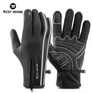 WEST BIKING Full-Finger Bicycle Gloves Winter Sports Touch Screen Motorcycle Mountain Bike Cycling Gear PU Leather Warm Outdoor