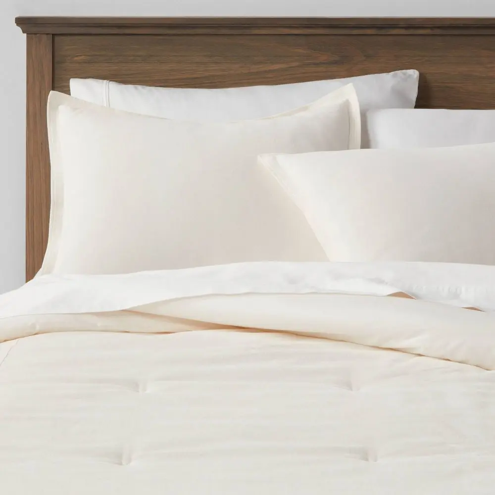 King Cotton Velvet Comforter and Sham Set Cream - Threshold: OEKO-TEX Certified Machine Washable Year-Round Comfort