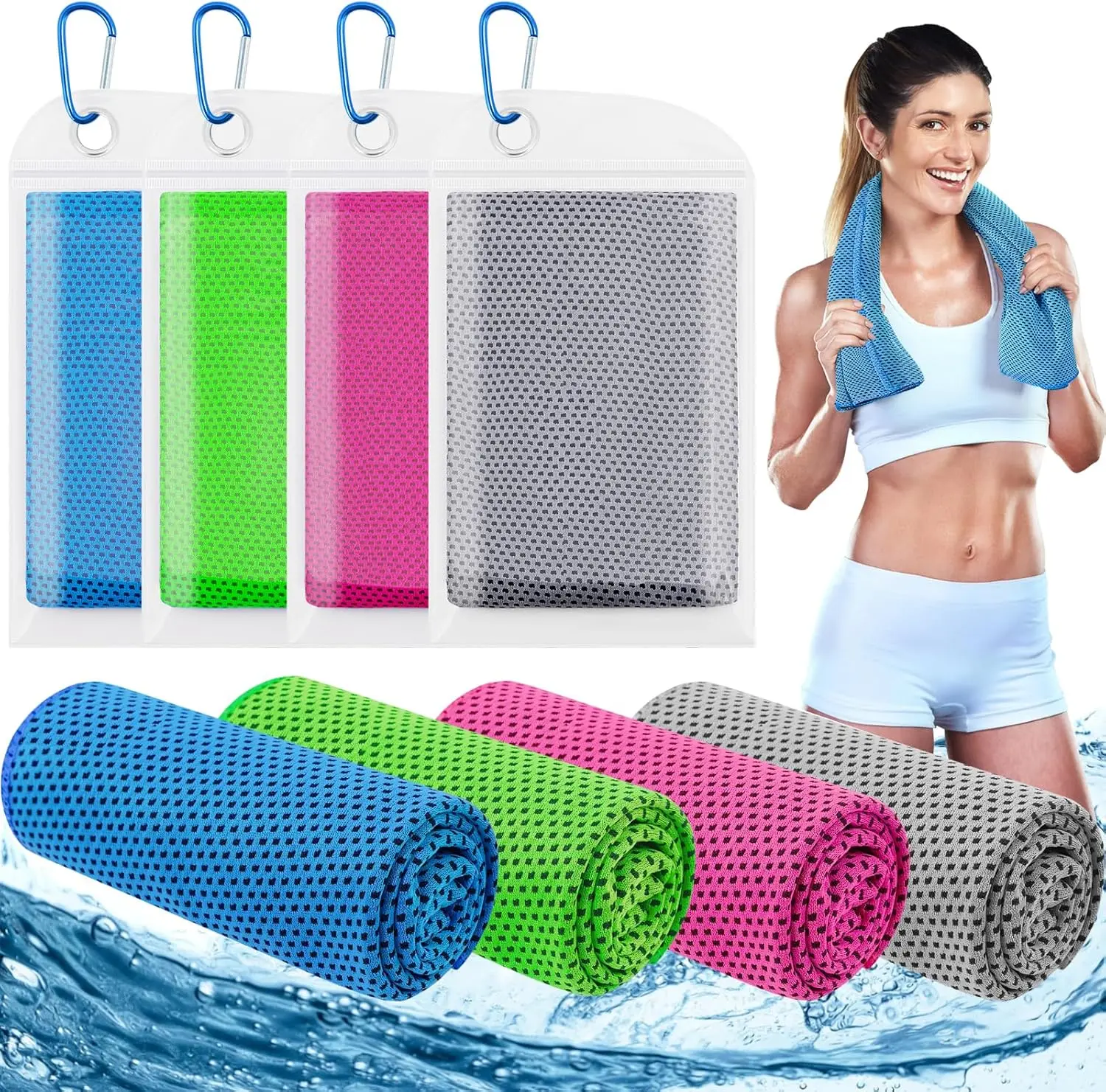 4 Pack Cooling Towels (40"x12"), Cooling Towels for Neck and Face, Gym Towel for Working Out, Soft Breathable Microfiber Ice Towel for Yoga Sport Running Golf
