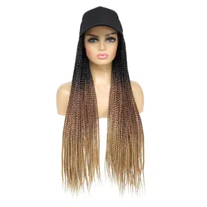 Baseball Cap Wig 28 Inch Braids Hair Extensions With Hat Ombre Color Synthetic Hair Cap Wig With Long Braiding Hair For Women.