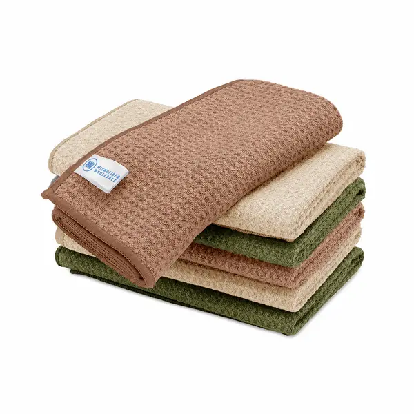 Microfiber Waffle Weave Dish Towels 6 Pack 16x16 16x24 | Super Absorbent Quick Dry Kitchen Towels | Lint Free Streak Free | Reusable | White Red Green Gray