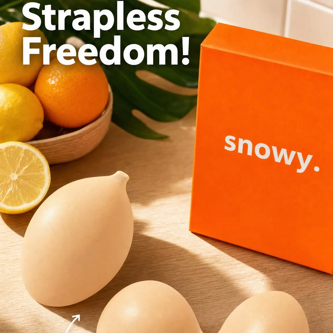 Snowy Strapless Bra That Won't Fall Off! – Push-Up Invisible Adhesive Bra for Backless Dresses & Swimsuits, Sweat-Proof Reusable Silicone Nipple Covers with Storage Case 38DDD