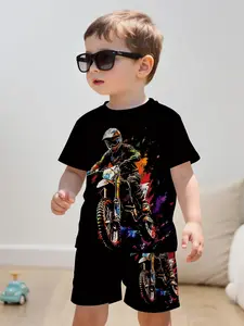 Kids Off-Road Motorcycle Print Set, Transform Your Child Into a Little Motorbike Boy, Casual Fitted Style, All over Print Design
