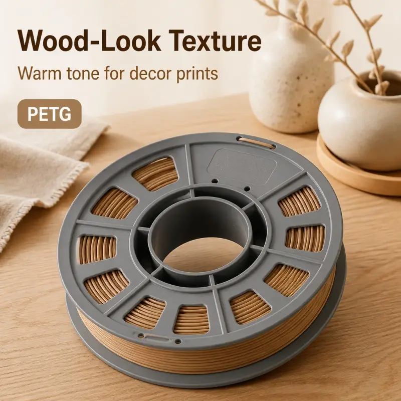 Wood Effect PETG Filament 1.75mm 3D Printing Supplies, Warm Retro Timber Tone Tangle-Free 300g Filament Spool, Moisture-Proof Vacuum Sealed Bag, High Hardness Sturdy Wire for DIY Users & All Desktop FDM Printing Equipment Functional Prints