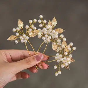 Crystal Bride Wedding Hair Pins Rhinstones Bridal Hair Accessories Head Piece for Women and Girls (Pack of 3) (C Gold)