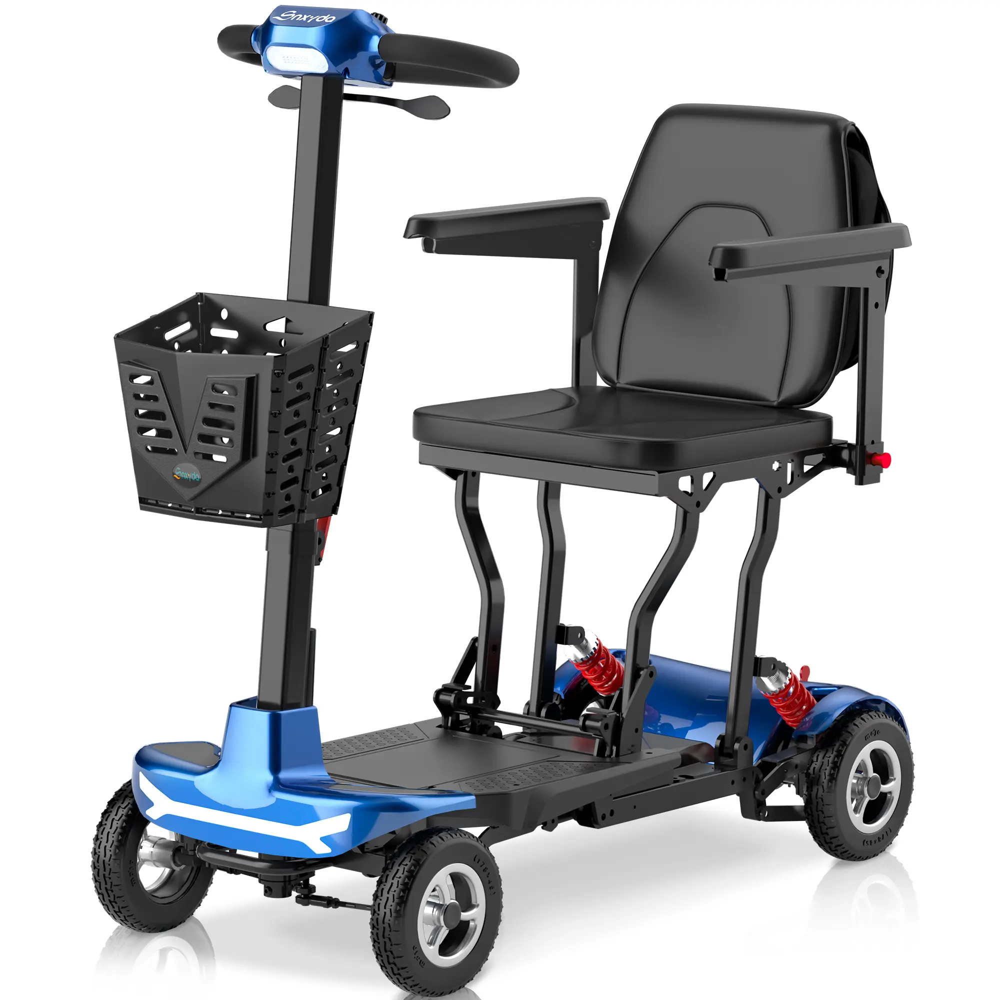 Premium Blue Foldable Auto-Folding Mobility Scooter for Seniors, 40 lbs Lightweight 4-Wheel Electric Scooter with Remote Control, 15Ah Battery, 14-mi Range, Foldable Scooter