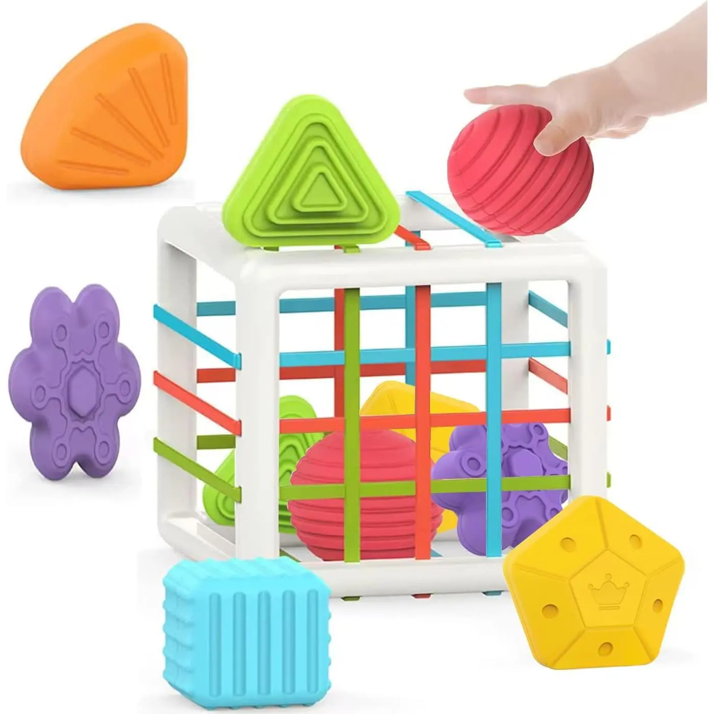 X-ITC10 Montessori Shape Sorter Toy for 1-Year-Olds, 6-Pc Multi-Sensory Plastic Cube (4.8 inches), Acrylonitrile Butadiene Styrene, Sturdy Unisex Developmental Learning Gift for Little Boys