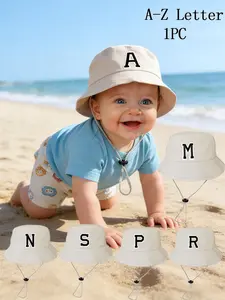 Toddler Fisherman Bucket Hat for 1-2 Years Old with Letter Embroidery, Adjustable Anti-lost Strap, Sun Protection, Breathable & Lightweight. Versatile for Beach & Outdoor Activities, A Must-have for Adorable Kids Outings, Sun Bonnets