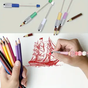 12pcs Beadable Pencil Extender Colorful DIY Beaded Pencil Lengthener Back to School DIY Gift Office DIY Craft Making