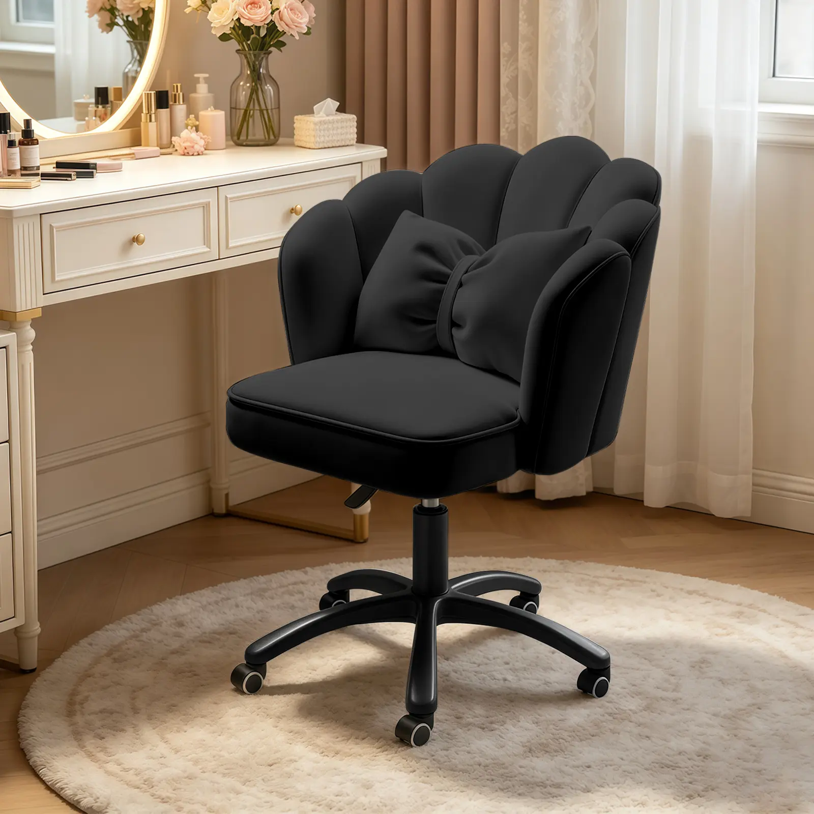 【Summer sale】 Vanity Office Chair Cute Petal Desk Chair, Modern Fabric Home Butterfly Chairs Height Adjustable Chair Makeup Chairs Computer Chair