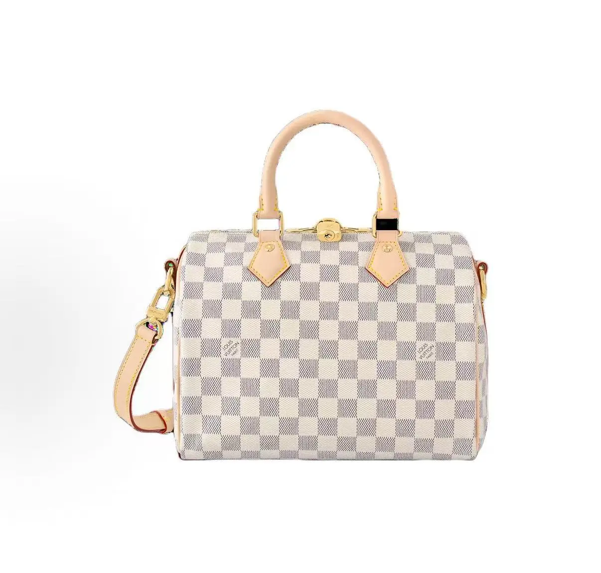 Pre-owned Louis Vuitton calf skin Crossbody Bags Speedy 25, Damier pattern detachable & adjustable shoulder strap, coated canvas with smooth cowhide leather trim, women shoulder crossbody handbag, pink