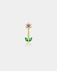 CZ Flower Curved Barbell Rook Ring