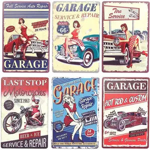 Vintage Metal Signs, Rust-Resistant Iron Build, Pre-Drilled Mounting, Garage Decor for Men, Multicolor Retro Designs, Rectangle Design, 6-Pack, 11.8 X 8 in