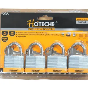 4 Pack Laminated Steel Padlock 1-1/2 In. 40mm Keyed Alike Brass Cylinder 8 keys