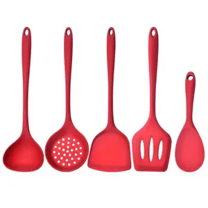 Silicone Kitchen Utensils Set, Includes Spatula, Soup Spoon, Strainer, Rice Paddle, Safe for Cookware, Non-Stick Heat Resistant Tools, Silicone Cooking Spoon