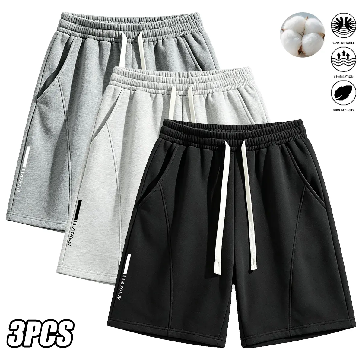 Soft, comfortable solid-color men’s casual shorts—versatile for everyday wear, relaxing leisure and fitness workouts; a stylish summer essential for men. short 3-pack athletic lounge