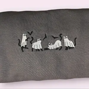 Ghost Cats Embroidered Sweatshirt