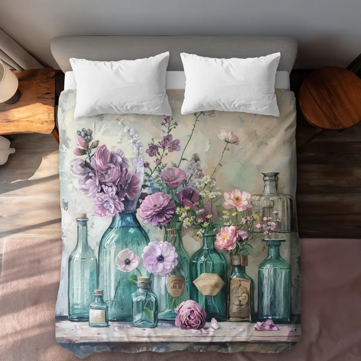 Begin Home Decor C1DCQSW0IOIA2W Bottles Turquoise Queen Size Duvet Cover - Stylish Home Decor Essentials