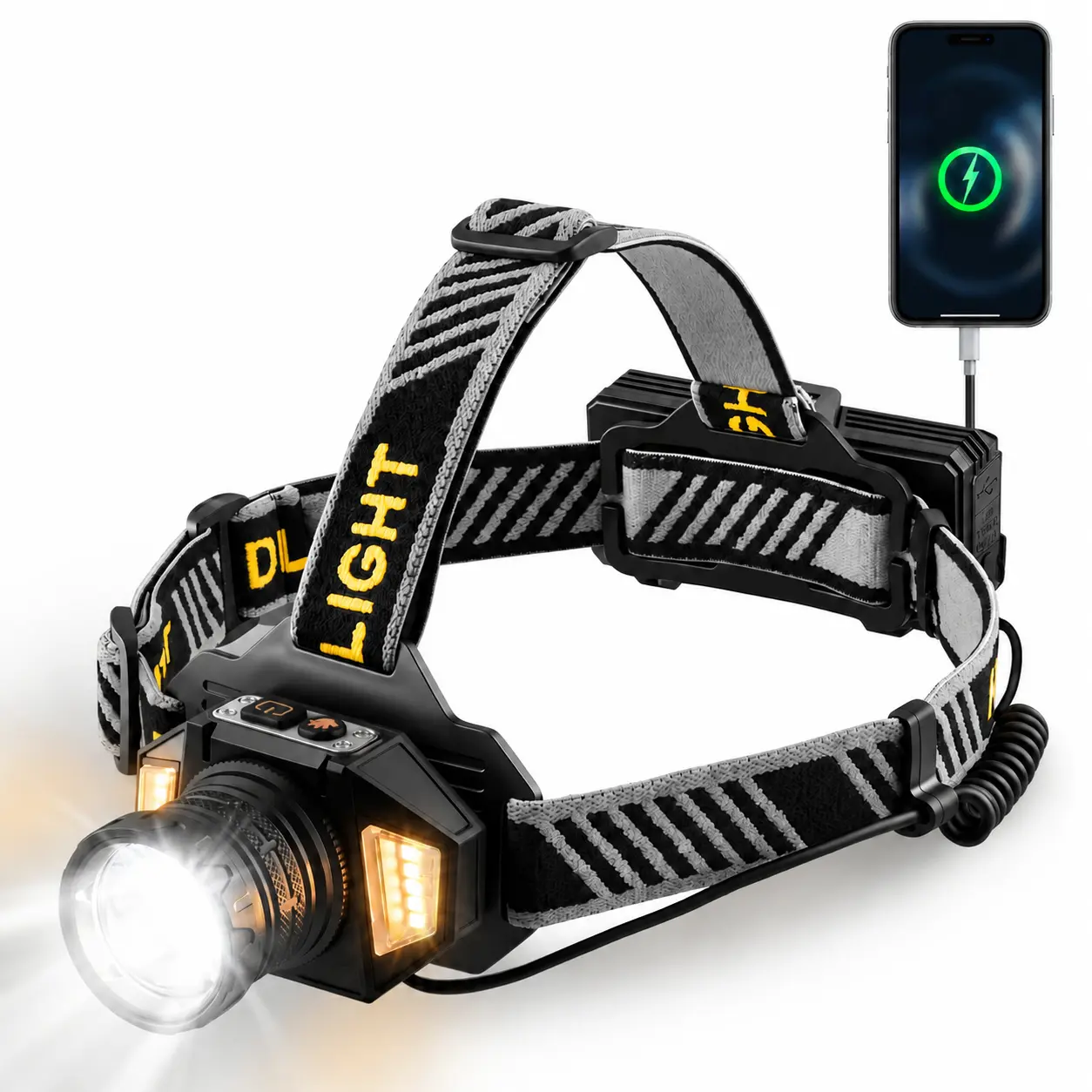 Rechargeable Headlamp, 150000 Lumens SuperBright LED Head Lamp with 9 Modes, Adjustable Head Lights for Forehead, Long Runtime Waterproof HeadLamps for Camping Hunting Hiking,Heavy Duty Flashlight Headlamp, Outdoor Emergency Head Light
