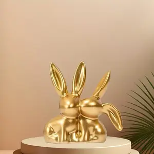 Couple Rabbit Kiss Resin Decoration, Unique Ornament, Modern Home Decoration, Home Living Room Office Cabinet Decor, Easter Party Collectible Statue