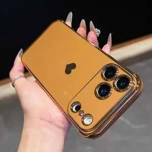 for iPhone 17 Pro Max 16 15 14 13 12 Phone Case, Luxury Cute Gold Love Heart for Women Side Small Pattern Luxury Plated Edge Camera Protection Soft Silicone Shockproof Bumper Cover
