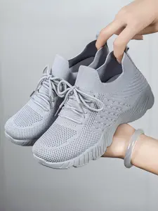 Women's Chunky Sole Breathable Shoes | Lightweight Knitted Lace-Up Sneakers | All-Day Comfort Casual Wear Sports Sneakers