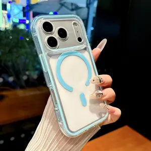 Suitable for iPhone17ProMax 1615141312ProMax Plus Magnetic Transparent Phone Case Compatible with MagSafe 2-in-1 Anti-slip Edge Air Bag Four Corners Anti-fall Transparent Case