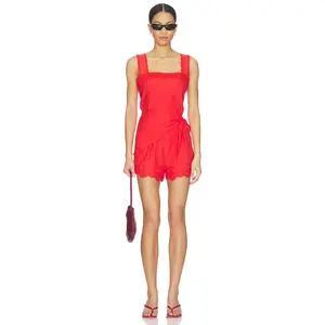 Line & Dot Rou Romper in Red
