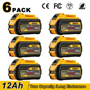 6-PACK 20V/60V MAX Battery 12.0-Ah Lithium-ion Battery Power Tool Battery Compatible with Dewalt, Multi-Purpose Rechargeable Battery Long-Lasting Performance durable construction