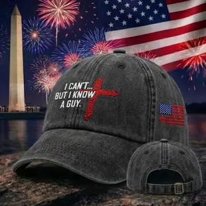 I Cant But I Know A Guy Christian Cross Patriotic Embroidered Wash Baseball Cap, Faith Jesus USA Hat For Men Women, Vintage Religious Gift Idea | 070426.R3072.ID00