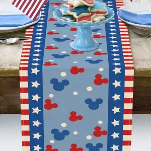 1 2D table flag, patriotic tablecloth for July 4th, blue and red star polka dots, American kitchen table decoration, American linen home decoration, indoor and outdoor party supplies