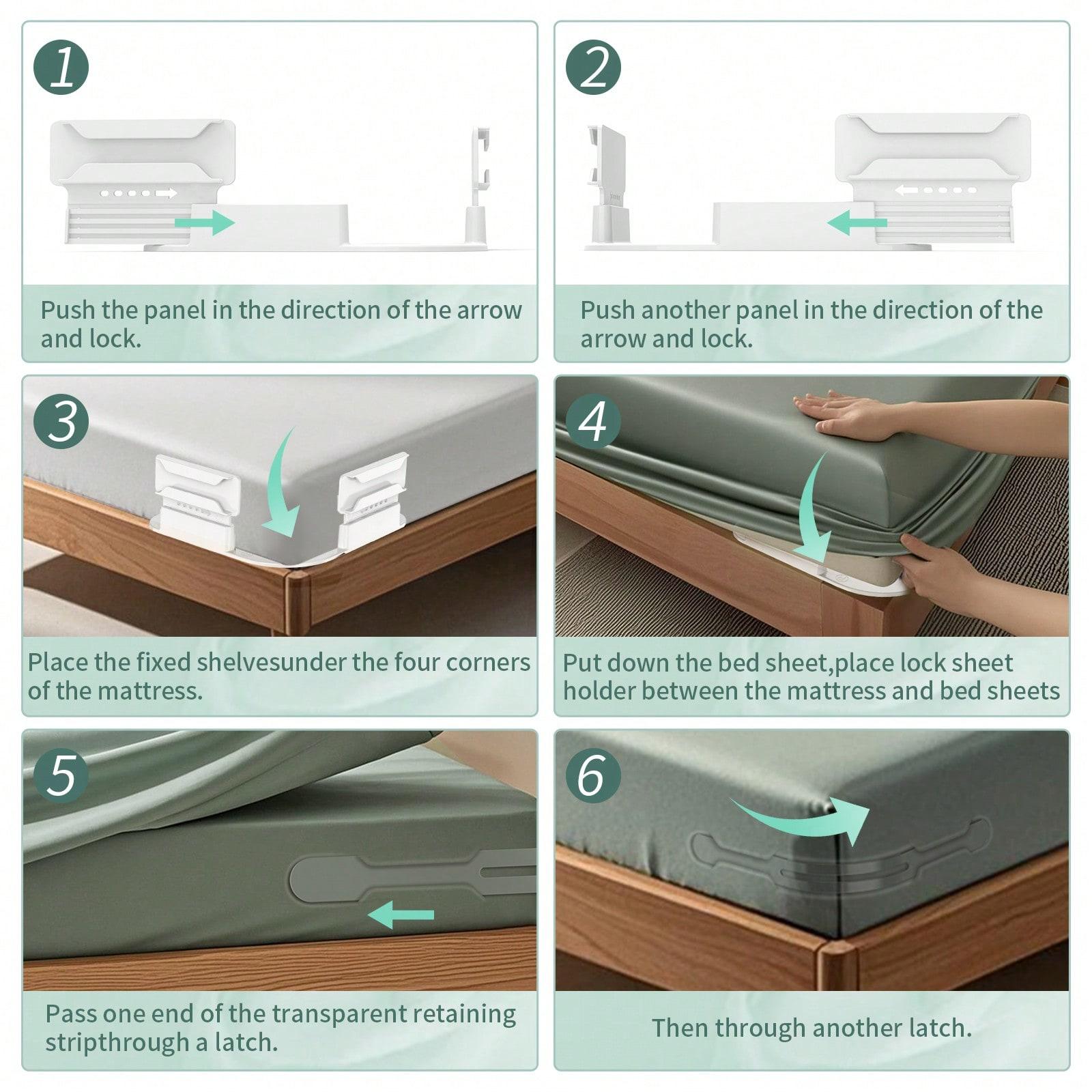 TAIMASI Lock Sheet Holders, Bed Sheet Holder For Corners, Heavy Duty Bed Sheet Holder Corner Fitted Sheet Straps Secure Sheets Firm & Tight In Place, Fits All Sheet Sizes, Easy Installation(6Pcs)
