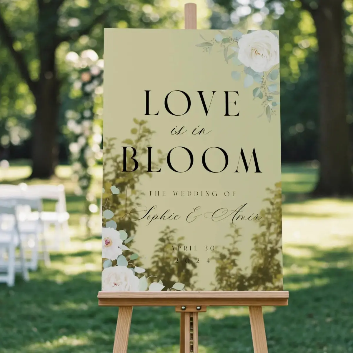 Gold Mirror Wedding Sign, Floral Wedding Sign, Wedding Entrance Sign