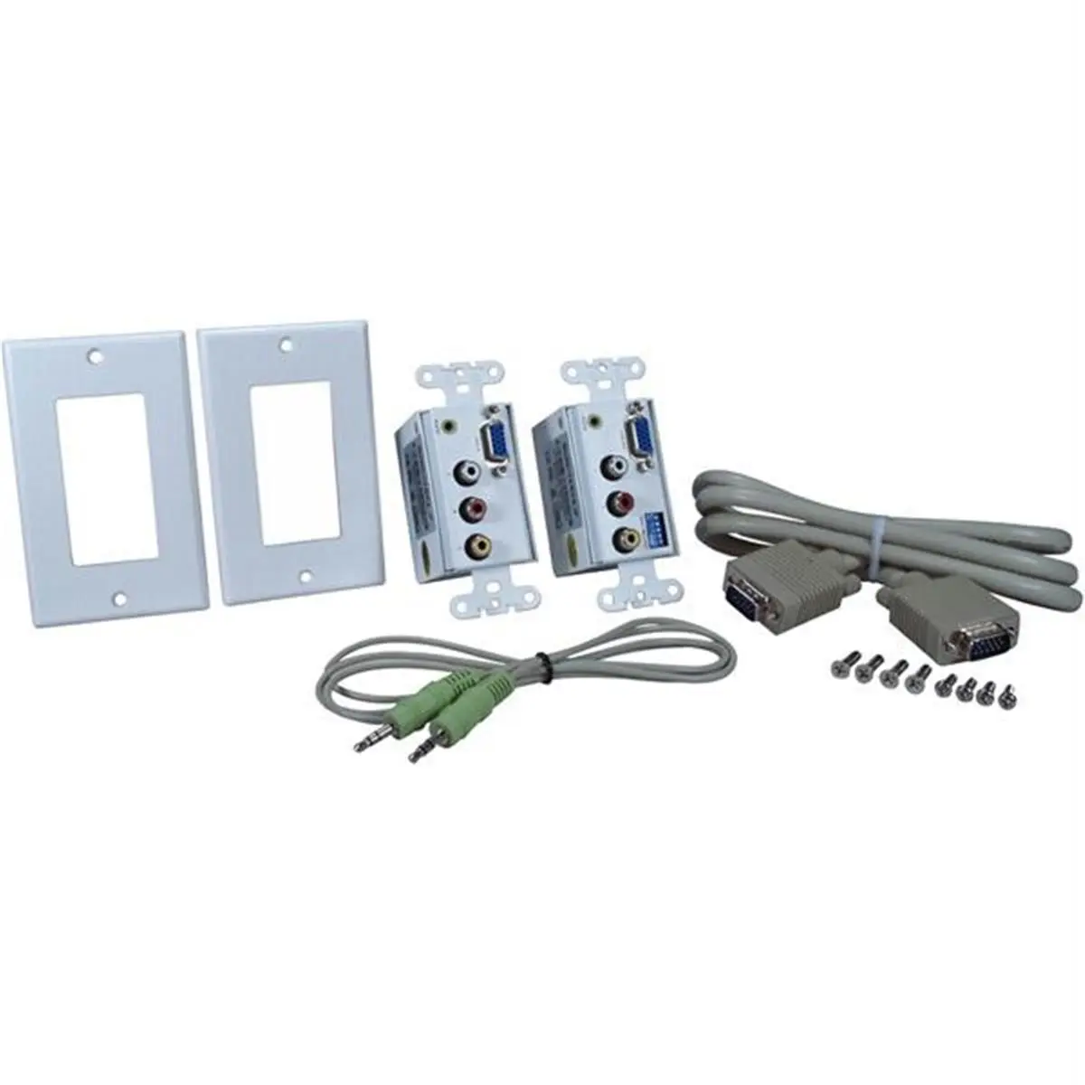 212 MAIN Cat5E Wallplate Repeater Extender Kit for Ethernet Cables & Computer - Qvs VGA Output, Composite AV, HD15/3.5mm Inputs, Ground Screw, 1280x1024 Resolution, 60Hz Support, Both Transmitter and Receiver, Hd15 Input